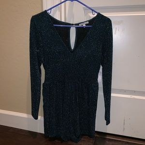 Charlotte Russe Teal Sparkly Long Sleeve Romper